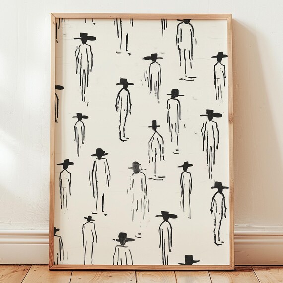 Abstract Ink Figures in Hats Minimalist People Pattern Poster