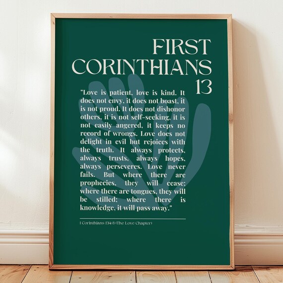 1 Corinthians 13 Green Print Bible Verse Wall Art
