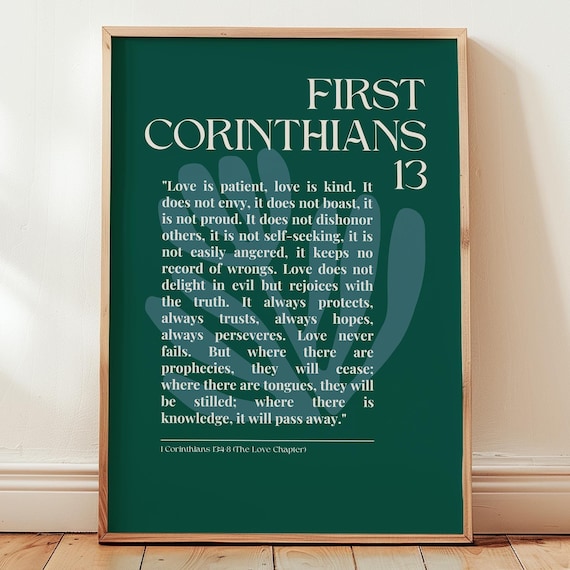 First Corinthians 13 The Love Chapter Bible Verse Deep Green Scripture Poster
