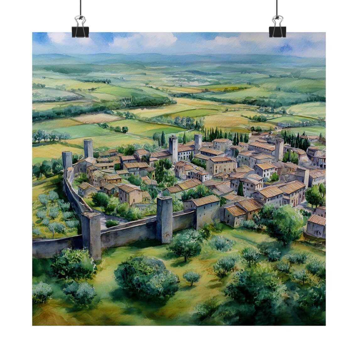 Monteriggioni Tuscany Watercolor Travel Poster