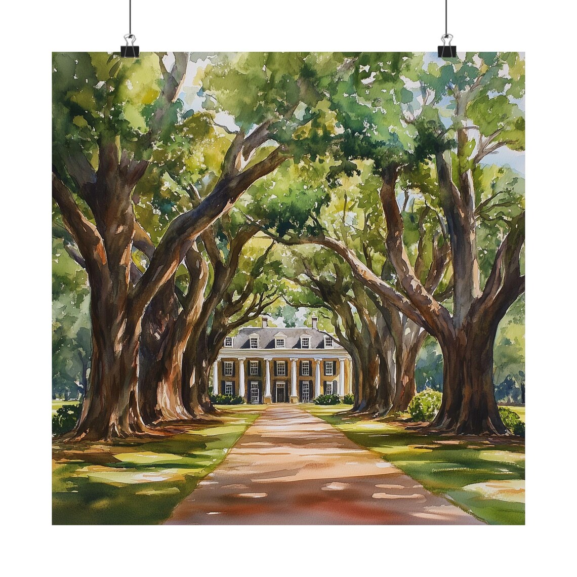 Oak Alley Plantation Southern Watercolor Art Print