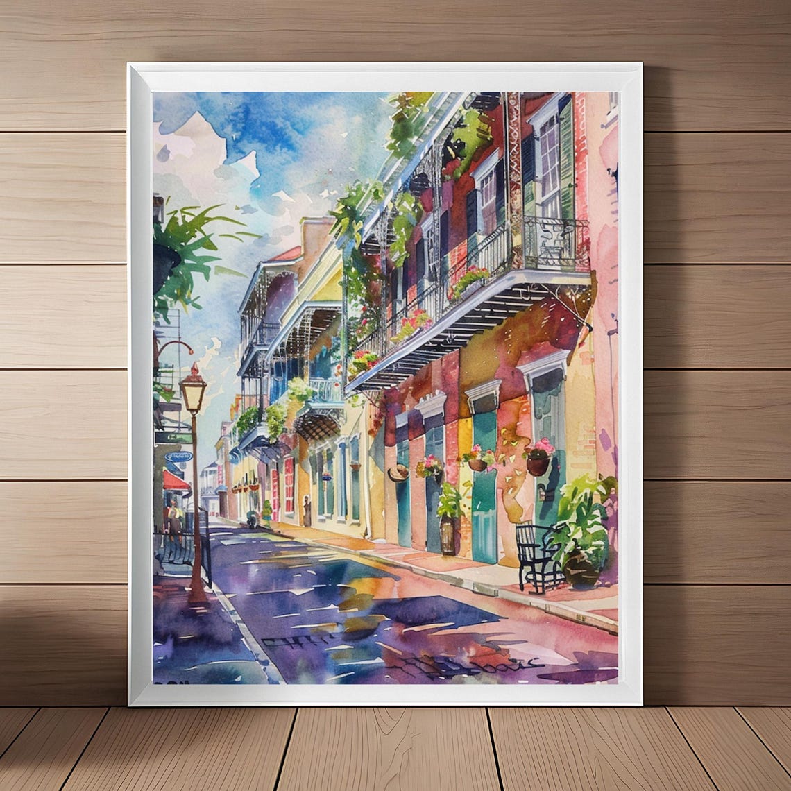 French Quarter Balconies Watercolor New Orleans Street Scene Poster