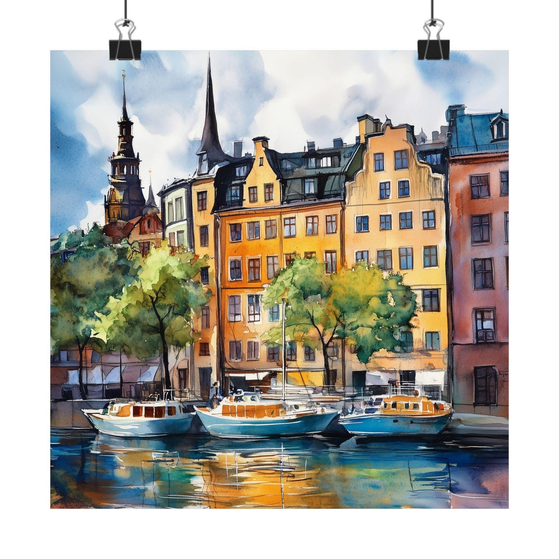 Stockholm Sweden Painting European Watercolor Art Print Europe Wall Decor Archipelago Island City On The Water Travel Poster Gift