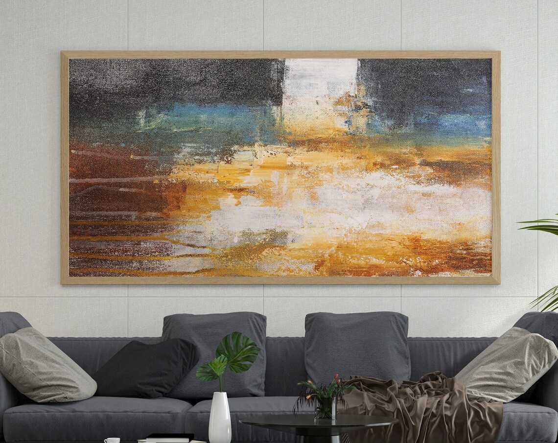 Orange and Black Abstract Art Print, Oversized