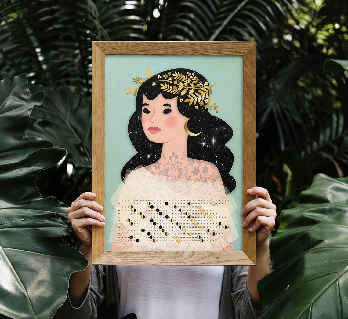 Moon Lady 2025 Lunar Calendar Moon Phases Celestial Illustrative Poster - Image 3