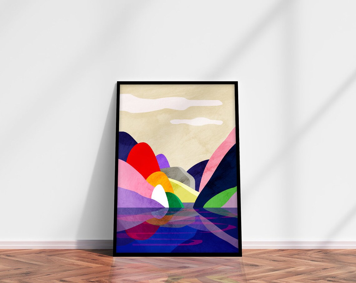 Lake In The Mountains Landscape Art Print - Image 2