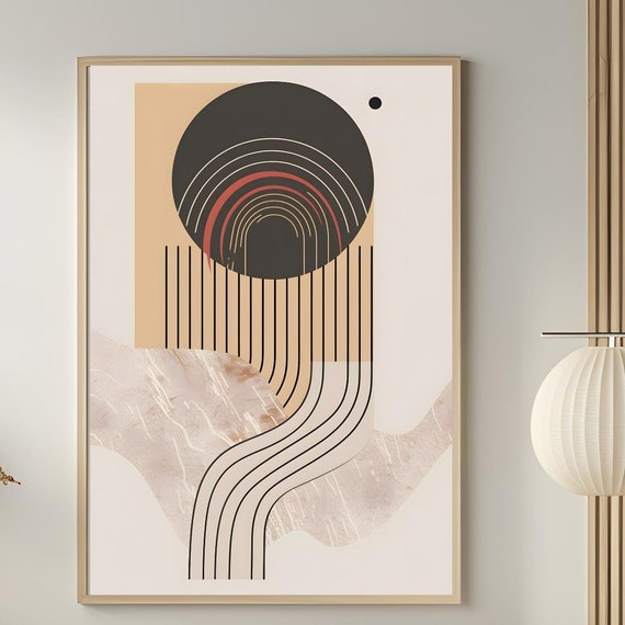 Mid Century Modern Wall Art Abstract Wall Decor Art Print Minimal Black And White Art Print Boho Art Neutral Geometric Shapes Wall Art