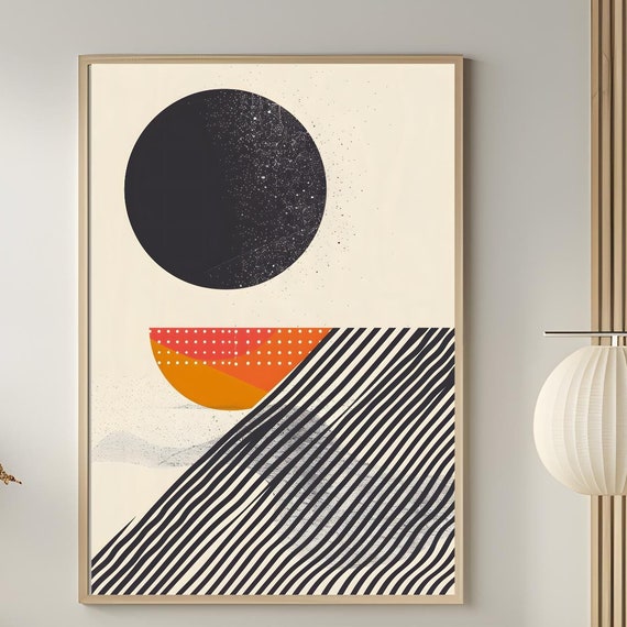 Mid Century Modern Wall Art Abstract Wall Decor Art Print Minimal Black And White Art Print Boho Art Neutral Geometric Shapes Wall Art