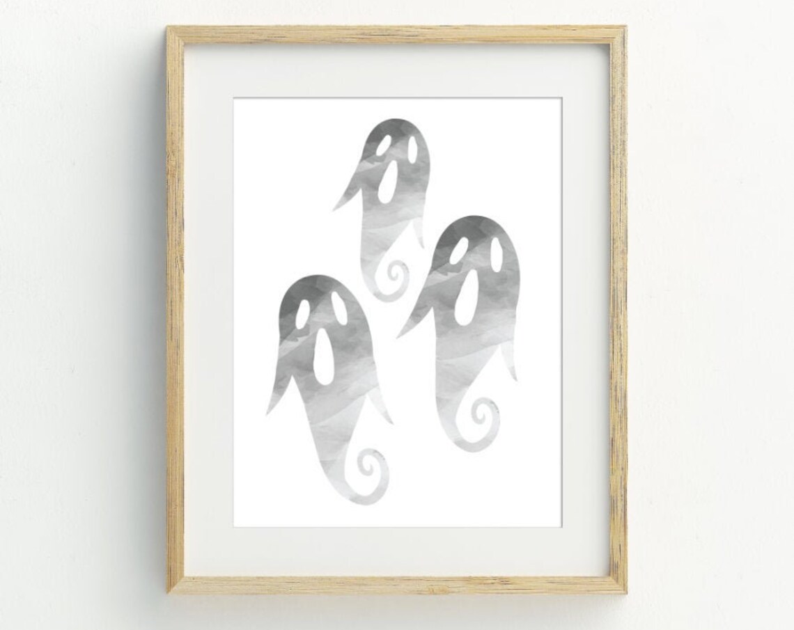Three Cute Watercolor Ghosts Halloween Spooky Minimalist Wall Art Print