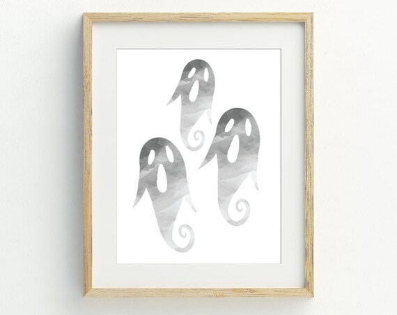 Three Cute Watercolor Ghosts Halloween Spooky Minimalist Wall Art Print