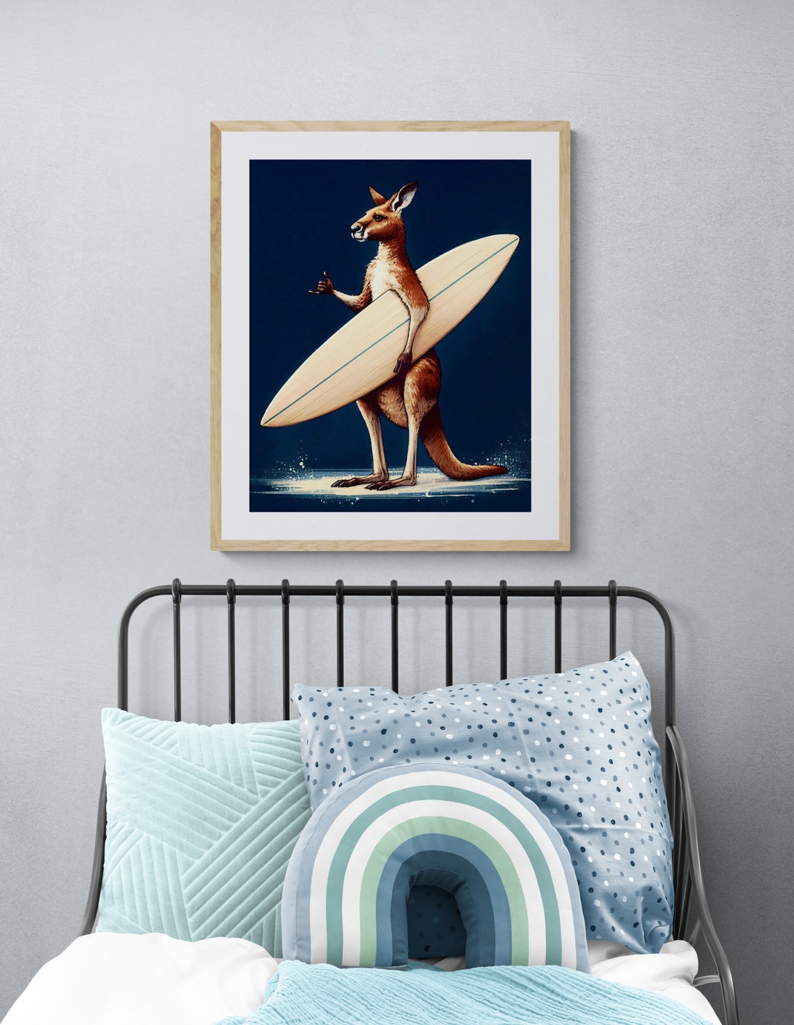 Surfing Kangaroo With Surfboard Navy Vintage Animal Funny Print - Image 2