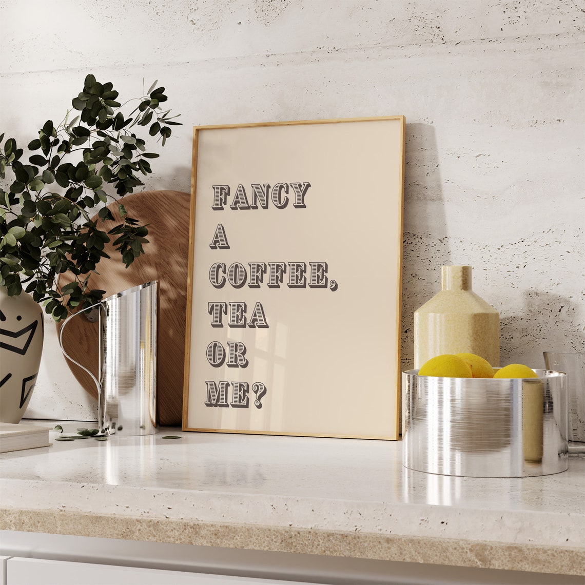 Fancy a Coffee Tea or Me Funny Beige Vintage Kitchen Quote Poster - Image 4