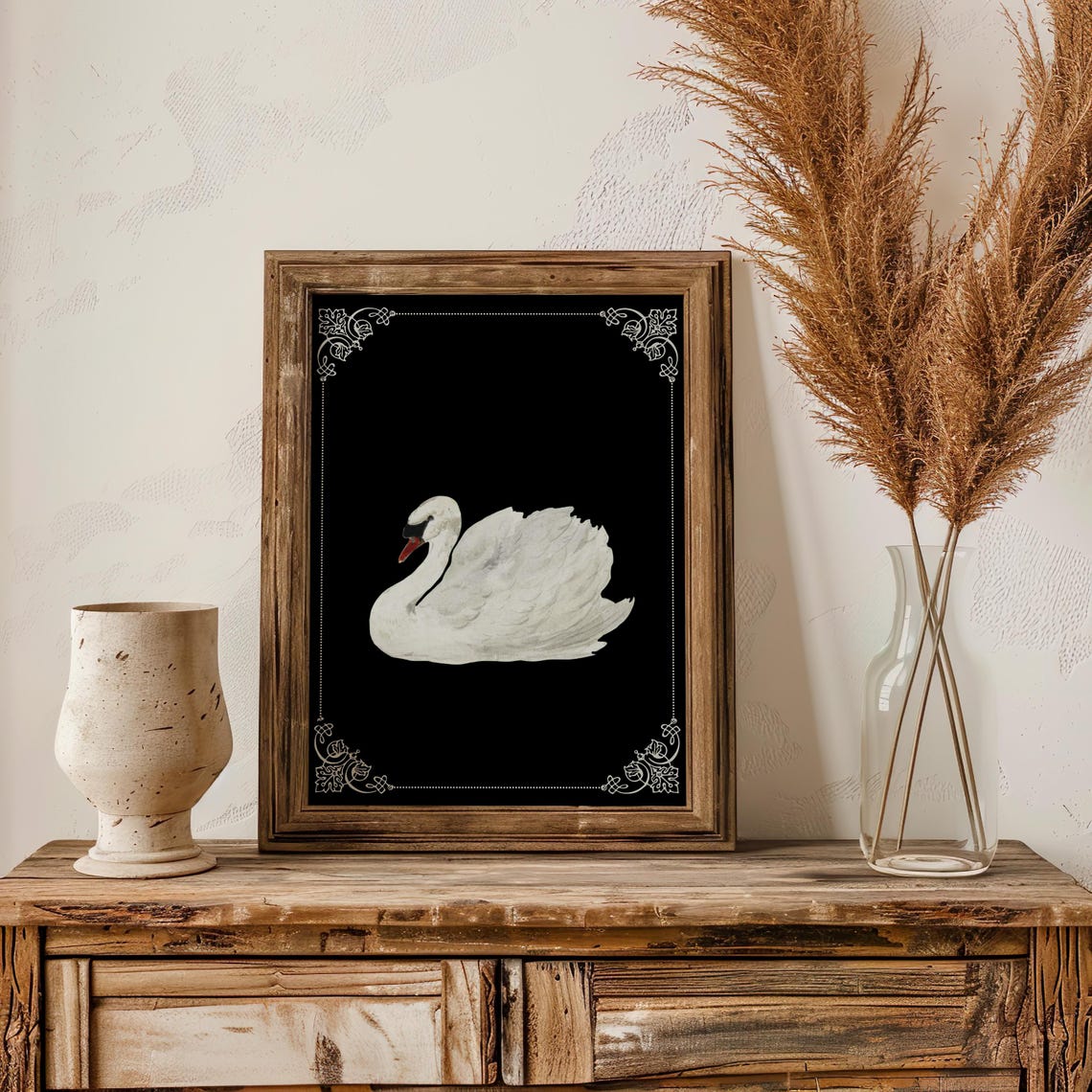 White Swan On Black Background Elegant Vintage Animal Art Poster - Image 4