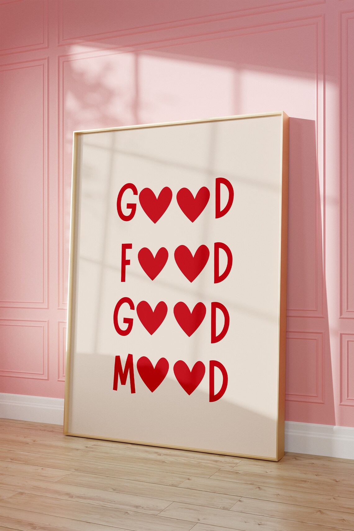 Good Food Good Mood Red Heart Kitchen Typography Decor Poster - Image 4