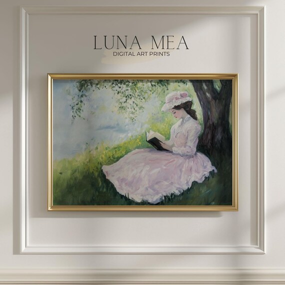 Light Academia Woman Reading Under Tree Vintage Impressionist Book Lover Poster