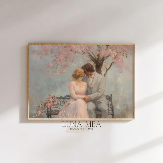 Romantic Oil Painting In Monet Style Impressionist Wall Art Couple In Love Poster Gift Wedding Valentines Day Art Print