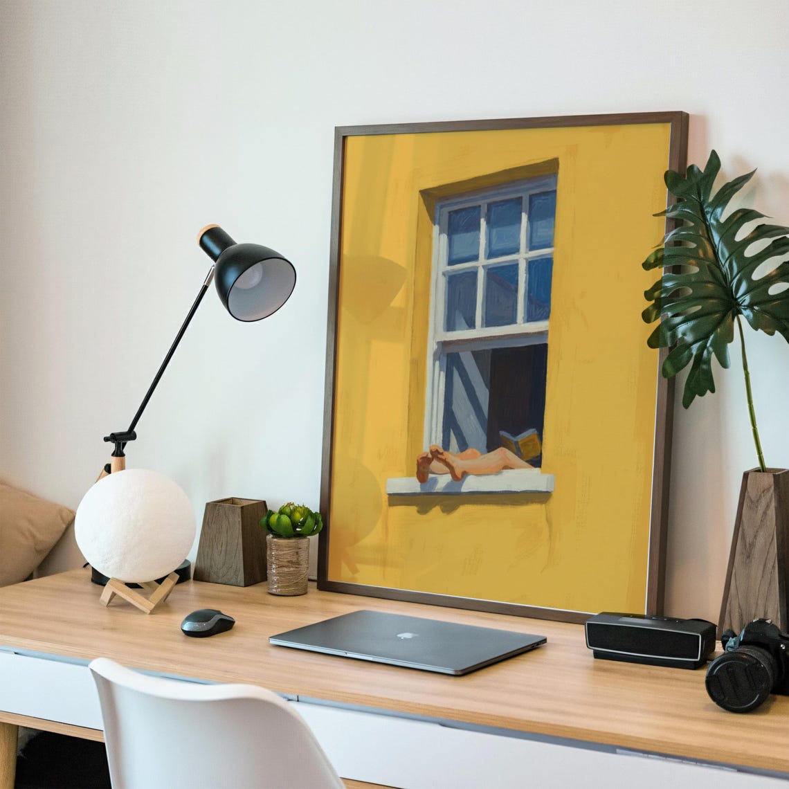 Woman Reading Print Sunny Yellow Window Botanical Art - Image 6