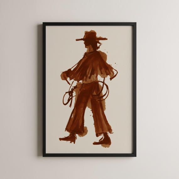 Cowgirl Art Print Western Wall Watercolor Rustic Decor Minimalist Home Farmhouse