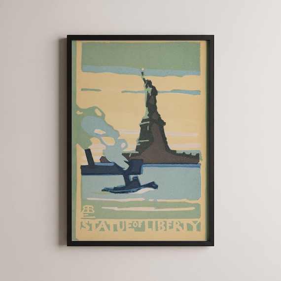 Vintage Statue Of Liberty Retro NYC Sunset Deco Travel Poster