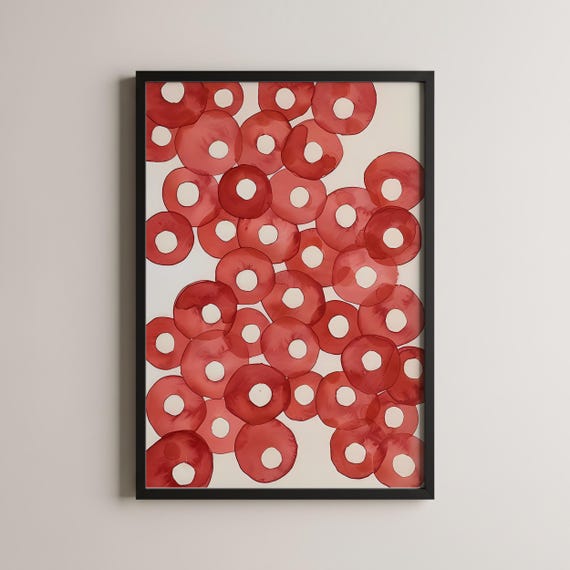 Modern Wall Art Red Abstract Circles Contemporary Decor Instant Print Home Unique Design