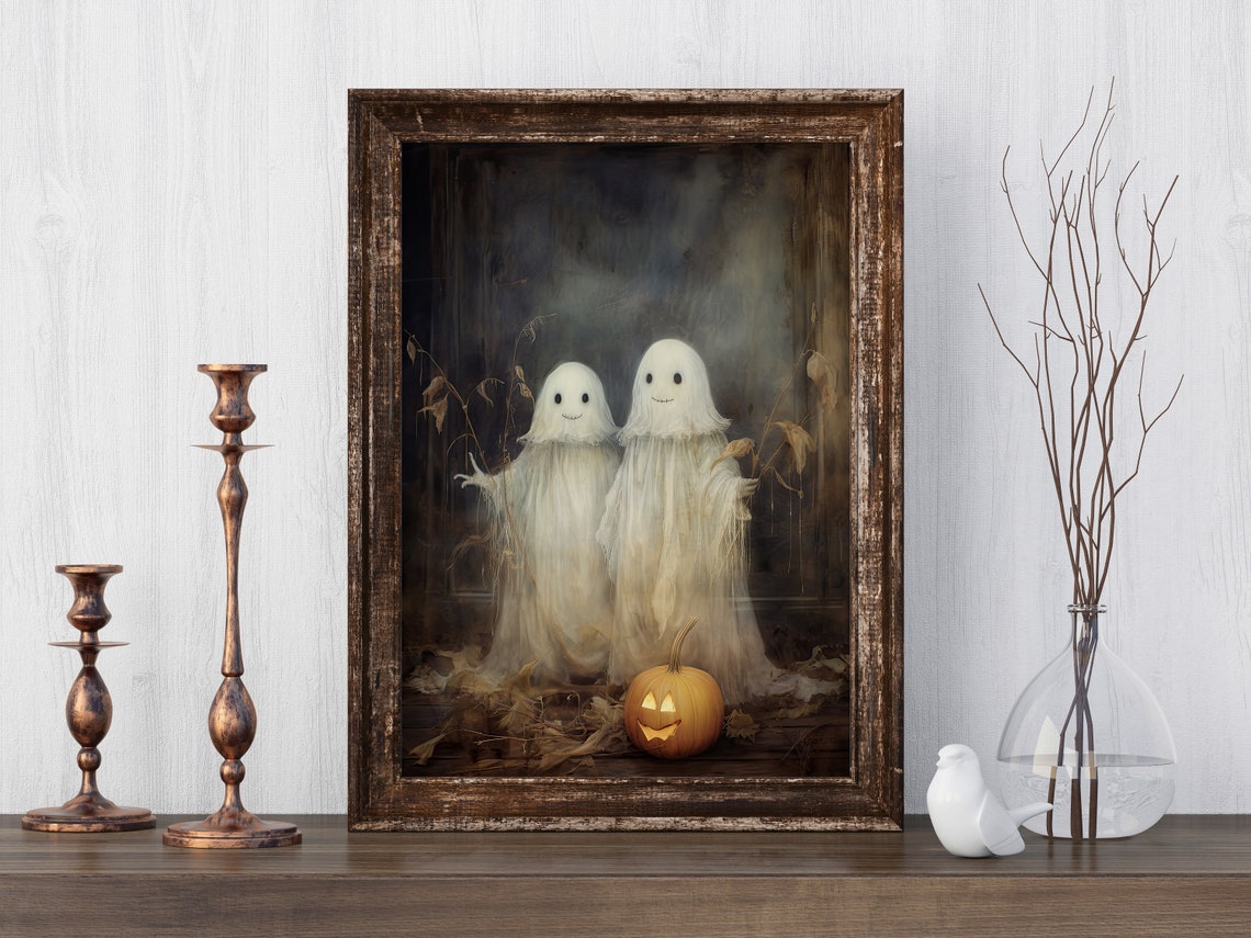 Sheeted Cute Art Printhalloween Vintage Wall Spooky Decor Halloween Painting Dark Academia Room