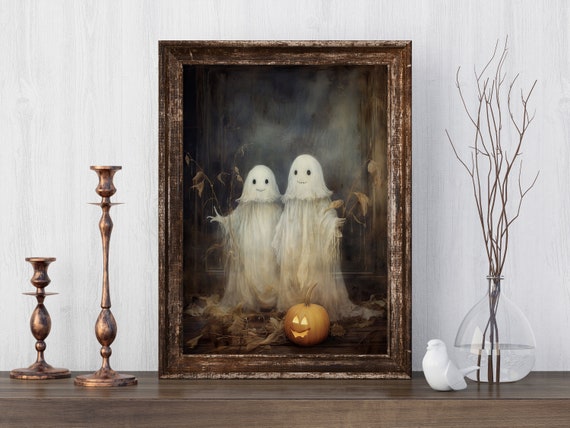 Sheeted Cute Art Printhalloween Vintage Wall Spooky Decor Halloween Painting Dark Academia Room