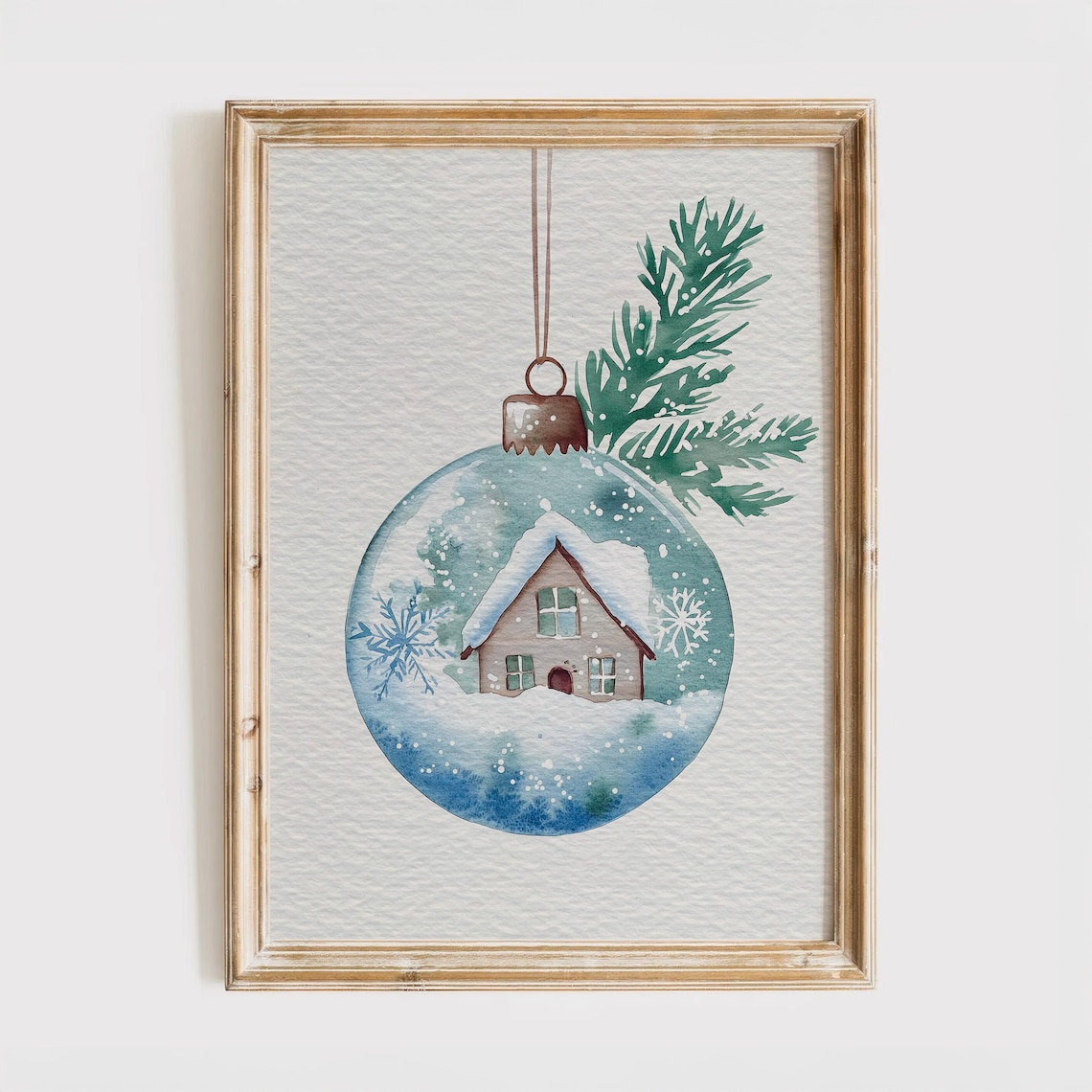 Christmas Ornament Watercolor Snowy Cabin Bauble Holiday Poster