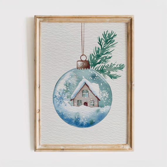 Watercolor Christmas Ornament Painting Merry Cute Illustration Xmas Home Decor Holiday Gift For