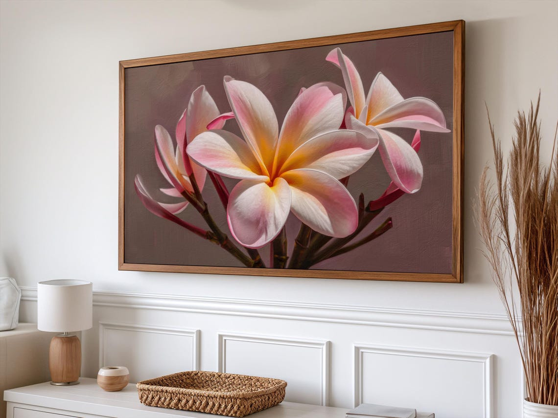 Pink White Plumeria Frangipani Flowers Tropical Botanical Poster