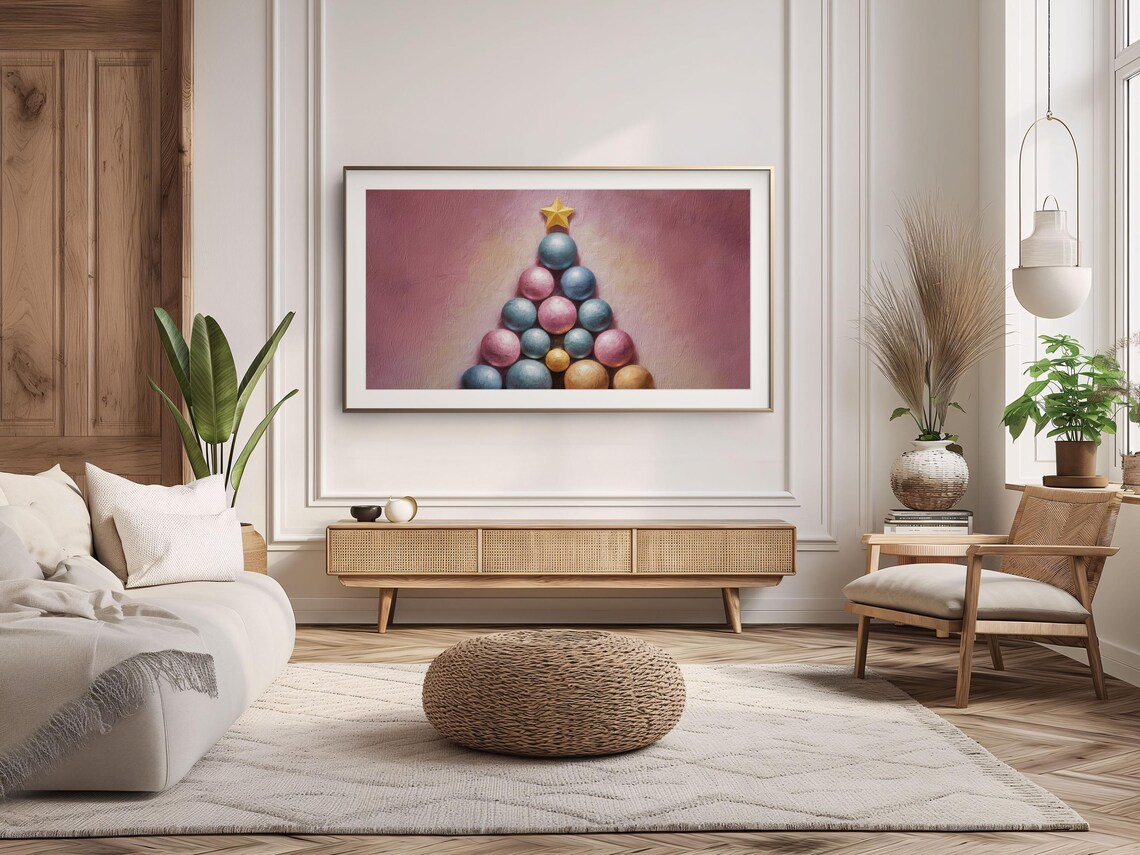 Pastel Ornament Christmas Tree Gold Star Pink Background Poster - Image 2