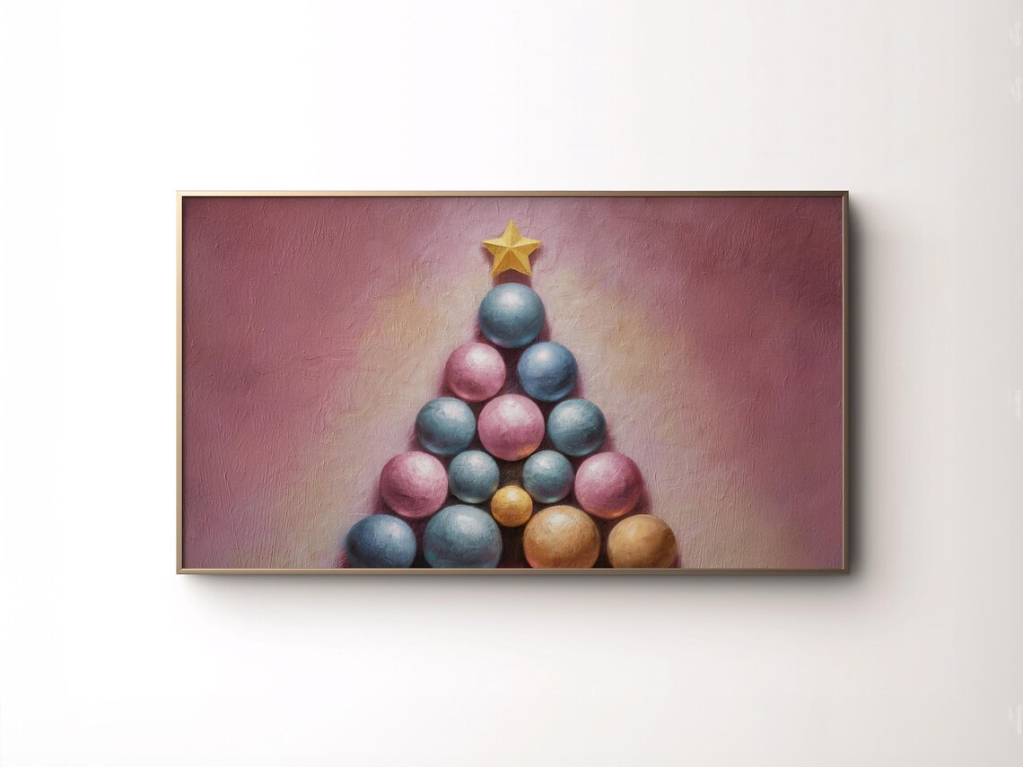 Pastel Ornament Christmas Tree Gold Star Pink Background Poster