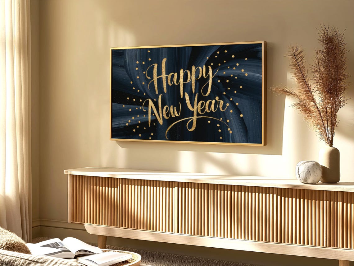 Happy New Year Black Gold Confetti Holiday Party Celebration Art Print - Image 3
