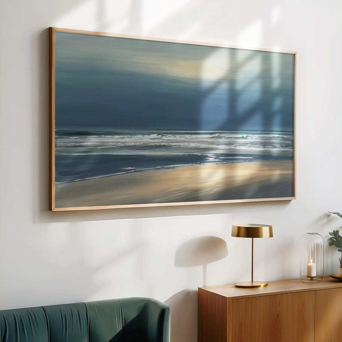 Moody Minimalist Stormy Beach Waves Muted Ocean Landscape Art Poster - Image 4