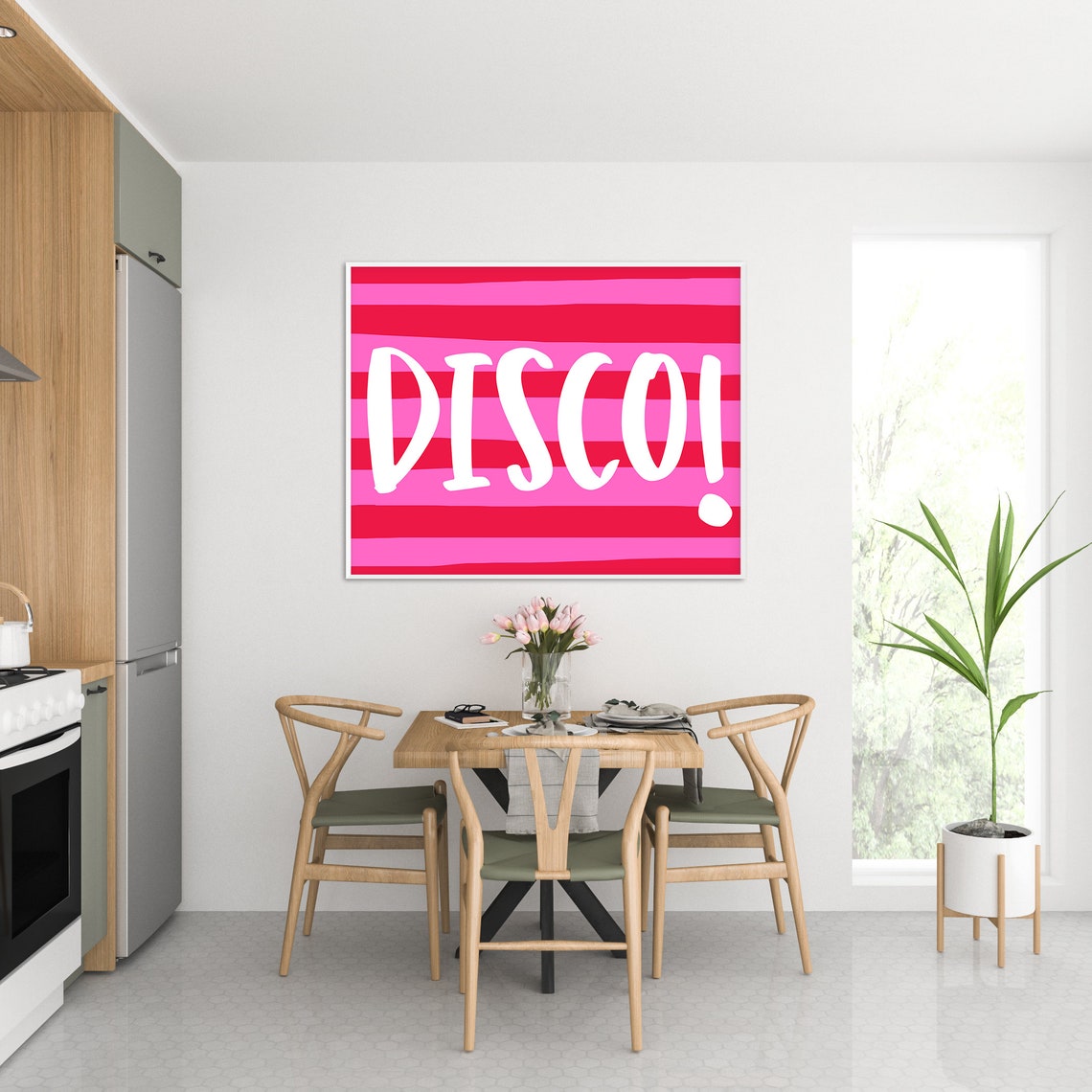 Disco Exclamation Pink Red Striped Retro Typography Wall Art Poster - Image 4