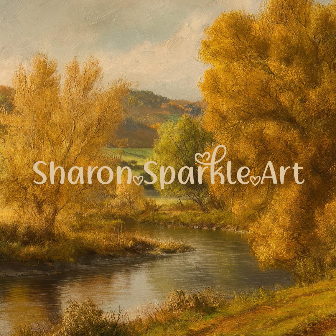 Golden Autumn Countryside River Valley Vintage Landscape Poster - Image 4