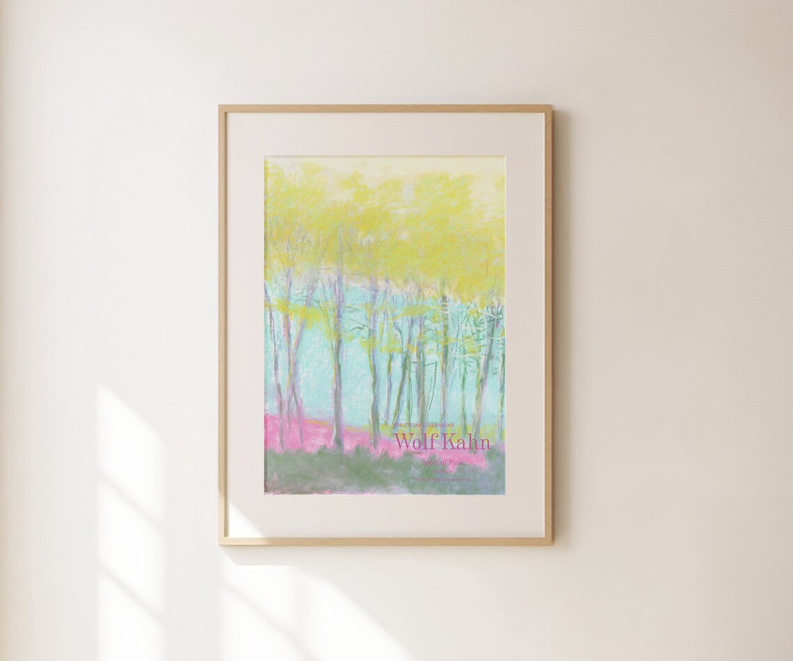 Wolf Kahn Spots of Pink Turquoise Forest Exhibition Landscape Art Print - Image 3