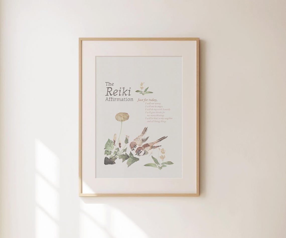 Reiki Affirmation Japanese Sparrow Wildflower Zen Wellness Poster - Image 4