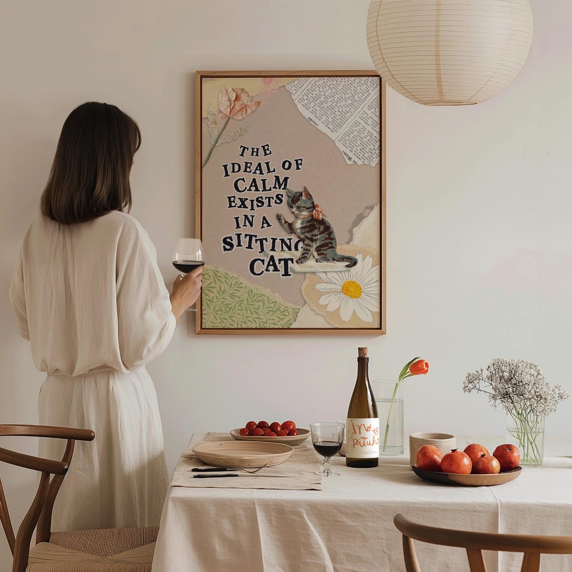 Sitting Cat Calm Quote Vintage Collage Kitten Daisy Animal Art Print - Image 4