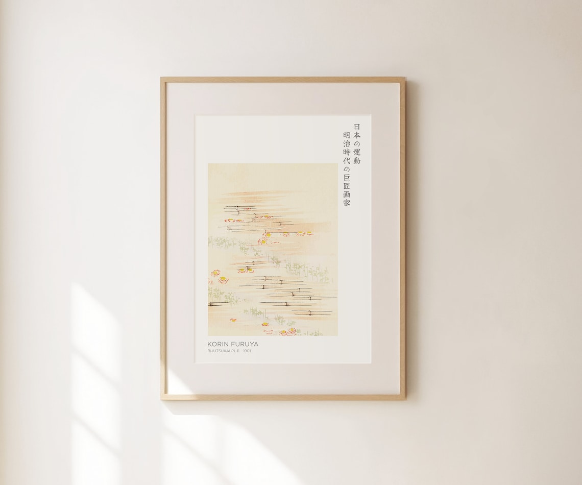 Korin Furuya Bijutsukai Bamboo Flowers Japanese Antique Art Poster - Image 2