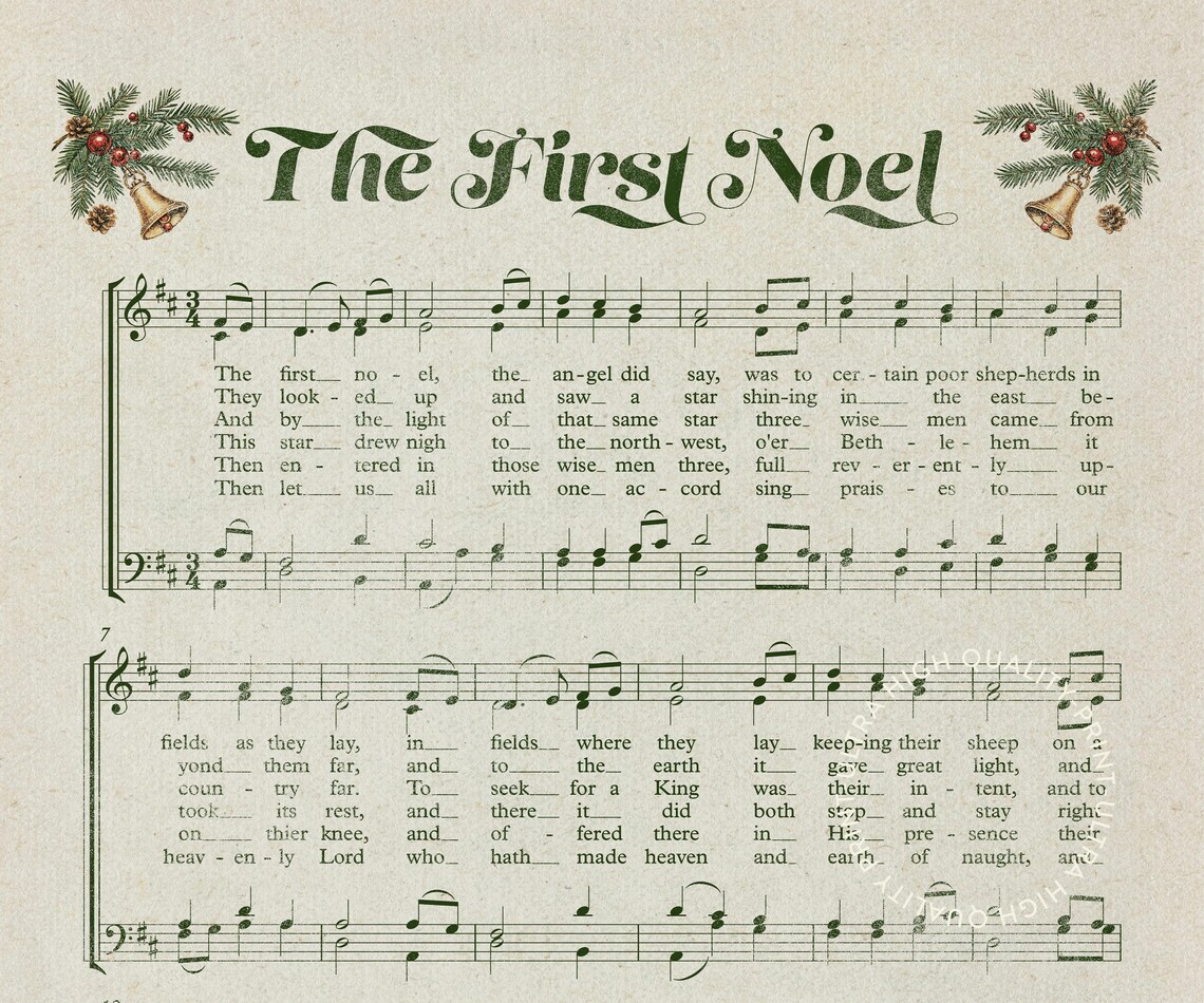 The First Noel Green Vintage Sheet Music Christmas Carol Print Poster - Image 5