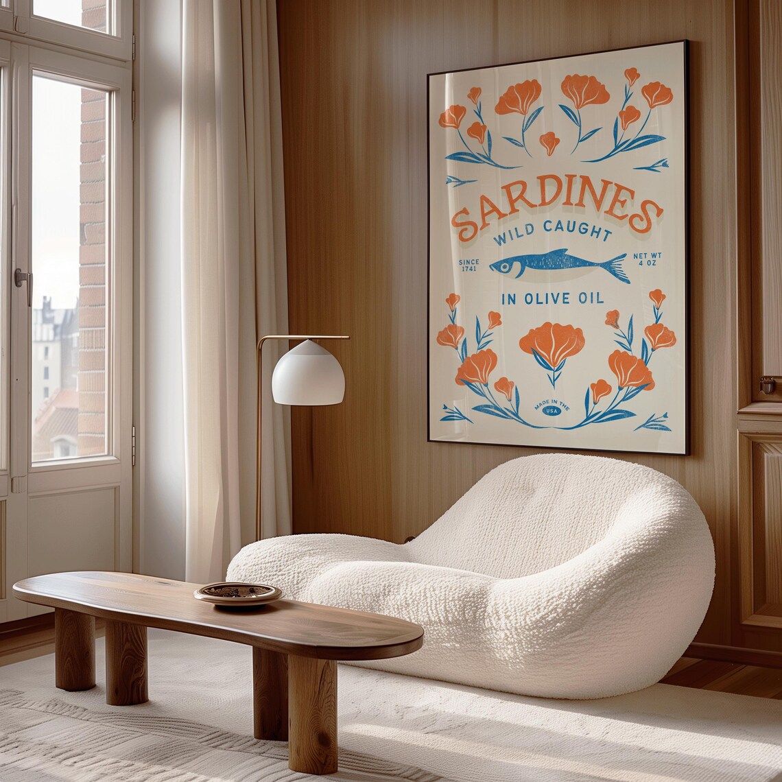 Sardines Wild Caught Olive Oil Retro Sardine Tin Orange Floral Poster - Image 3