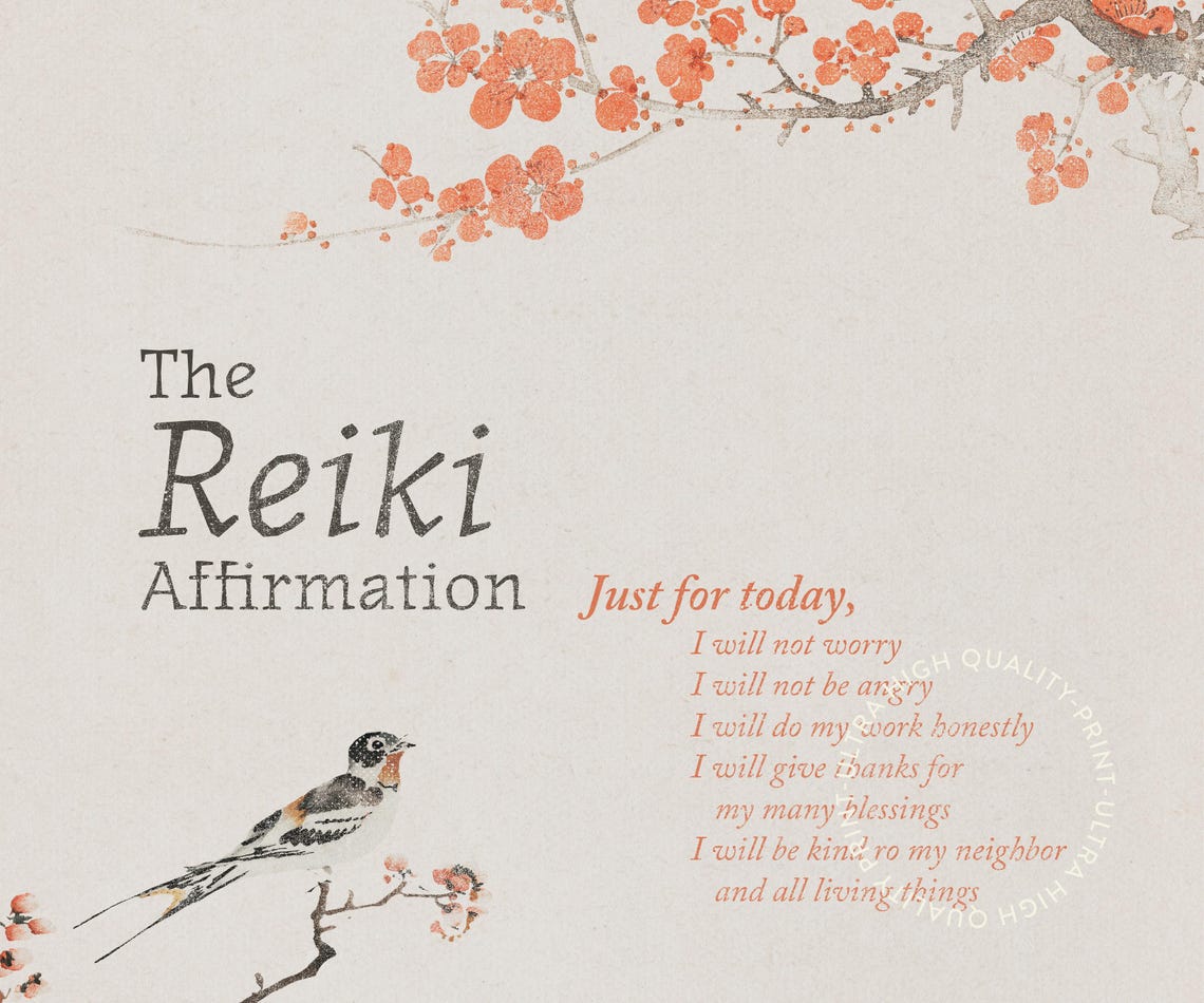 Reiki Affirmation Japanese Blossom Bird Zen Wellness Quote Poster - Image 5