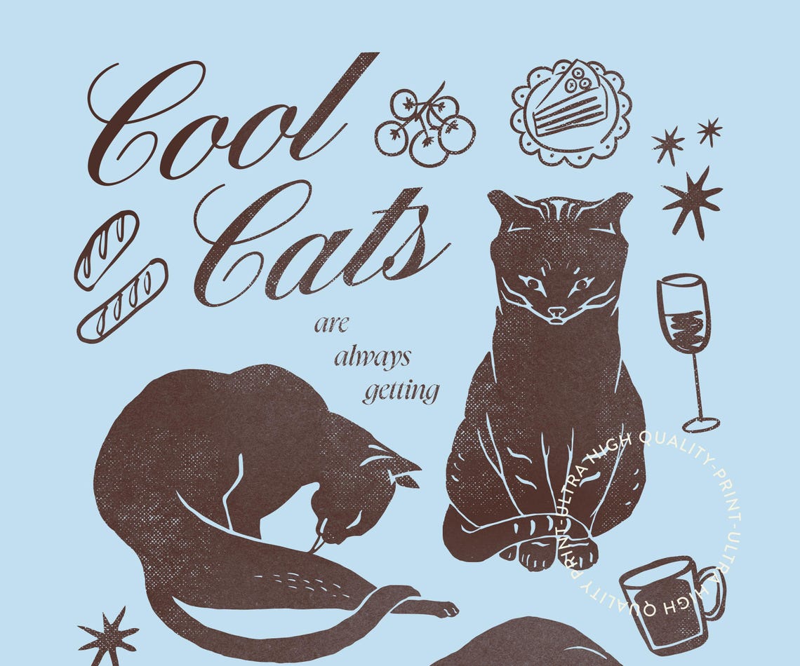 Cool Cats Brunch Chocolate Retro Cat Illustration Kitchen Wall Poster - Image 5