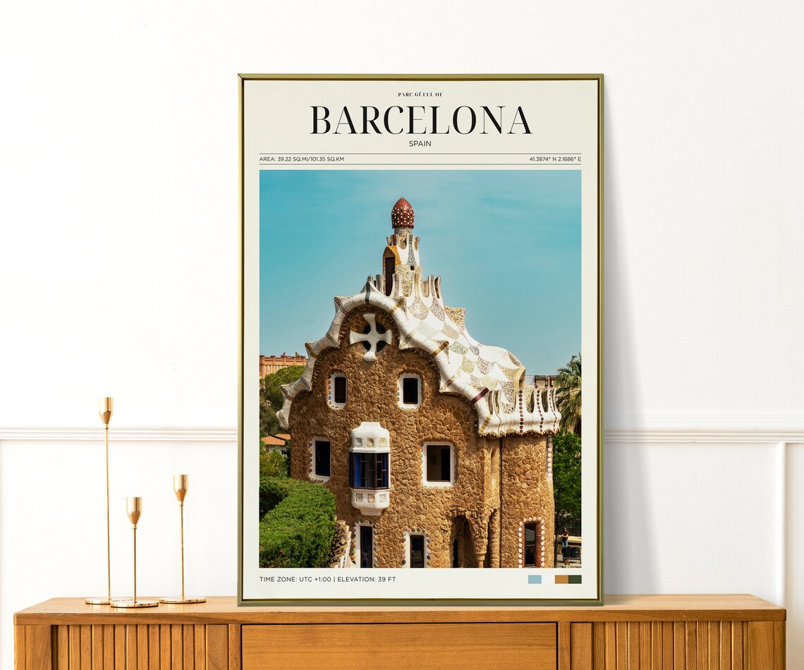 Travel Poster Barcelona Park Guell Poster Barcelona Poster Vintage Spain Poster Nature Landscape Wall Art For Living Room Modern Island - Image 3