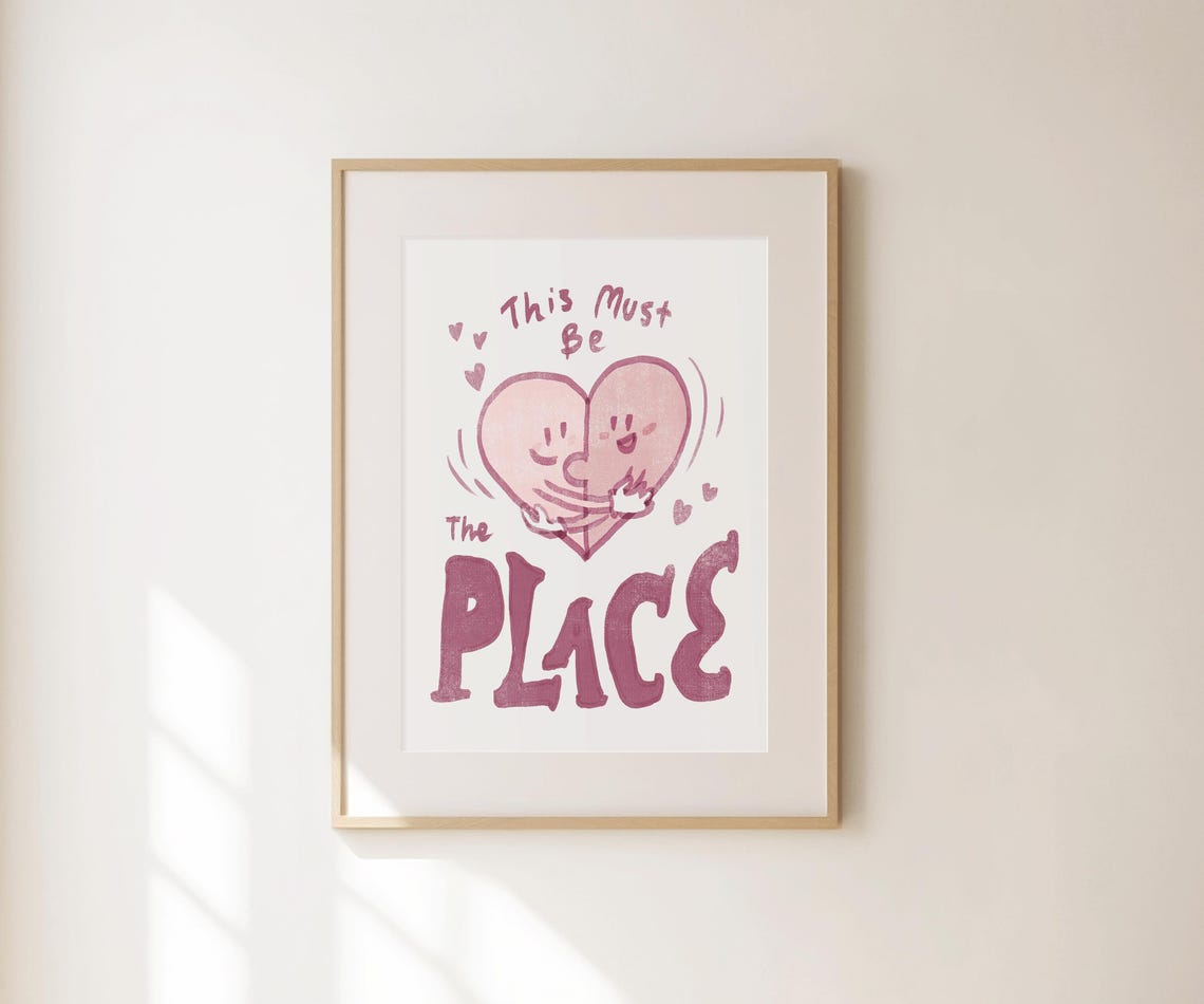 This Must Be The Place Hugging Heart Mauve Cute Romantic Love Poster