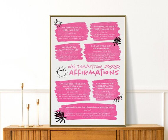Daily Gratitude Affirmations Pink Christian Scripture Quote Poster