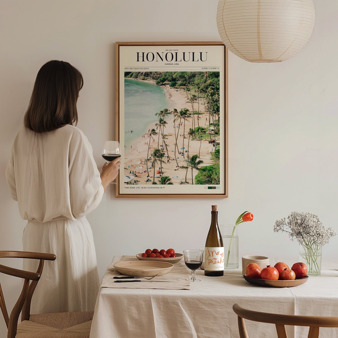 Honolulu Hawaii Beach Palm Trees Aerial Travel Poster Island Wall Art - Image 3