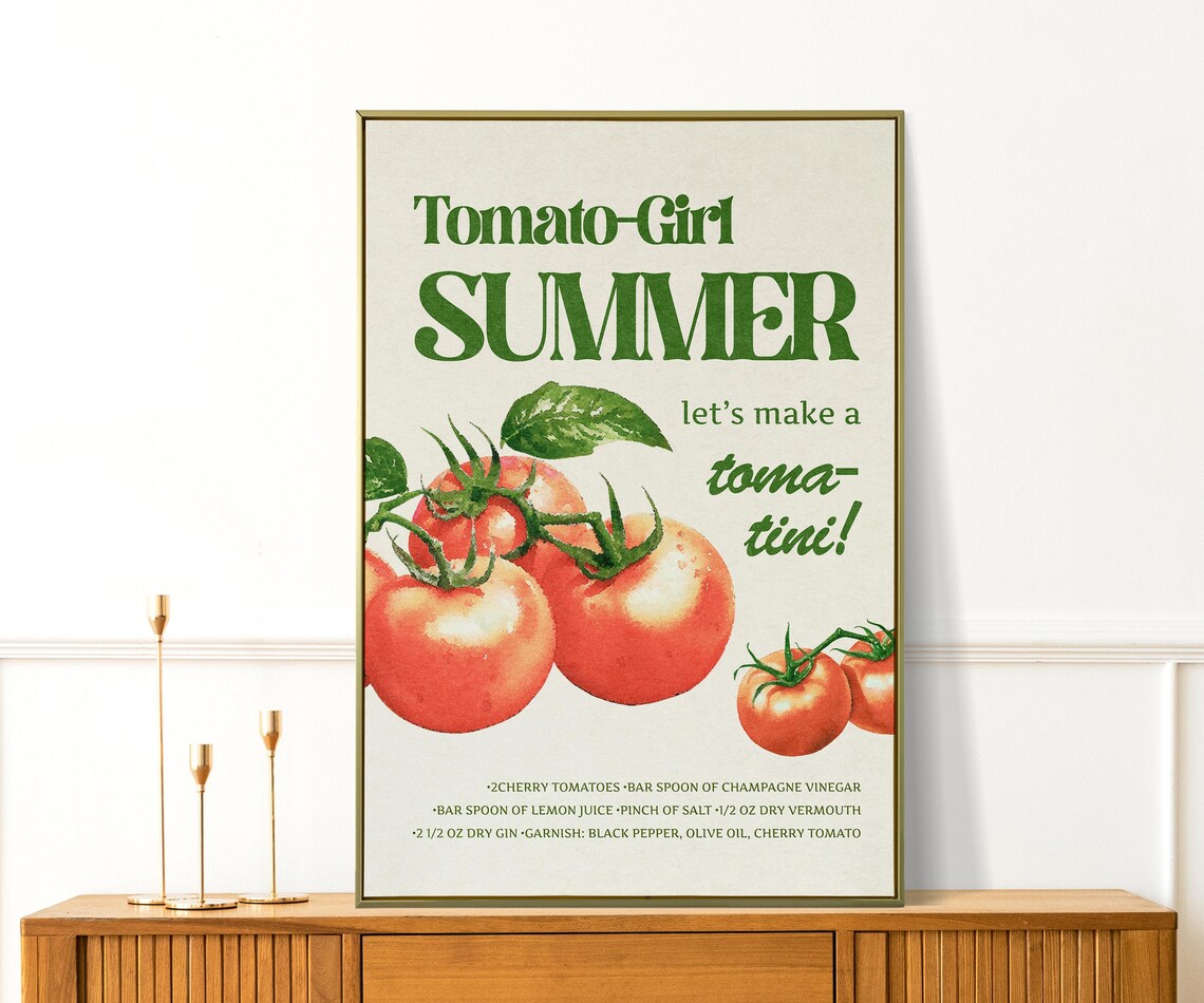 Tomato Girl Summer Toma Tini Recipe Vintage Kitchen Wall Print Poster - Image 2