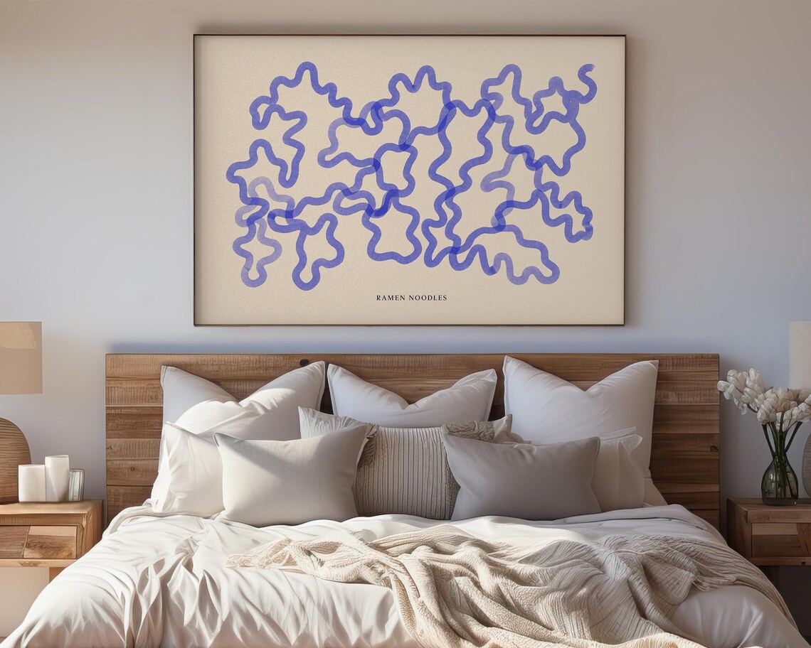 Ramen Noodles Abstract Swirl Blue Linen Kitchen Foodie Gift Poster - Image 5