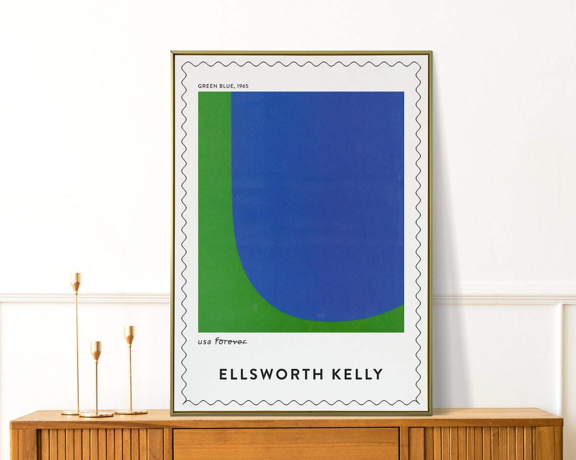 Ellsworth Kelly Green Blue 1965 Stamp Style Abstract Circle Art Poster